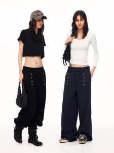 Vintage Court Multi Button Waistband Loose Fitting Sweatpants