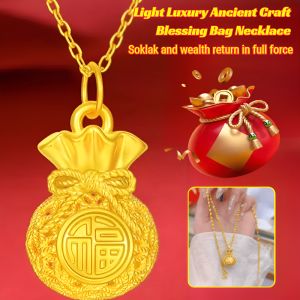 Light Luxury Ancient Craft Blessing Bag Necklace Light Luxury Ancient Gold Necklace Attract Wealth And Fortune Lucky Charm