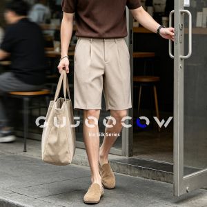 GUJOOCOW | Retro Style Summer Silk Blend Casual Pants Mens Loose Straight Short 5-Inch