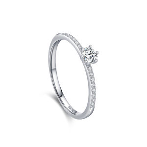 Ailmay Real 925 Sterling Silver Simple Sparkling Round Clear Zircon Ring for Women Classic Luxury Wedding Accessories Jewelry