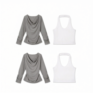 PSO Brand | Adjustable Waist V-Neck Long Sleeve Blouse and Tank Top Set