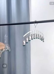 OHHDEER Stainless Steel 10 Clips Sock Rack Non-Slip Clothespins Space Saving Clothes Hanger Closet Storage Organizer Penyangkut Pakaian