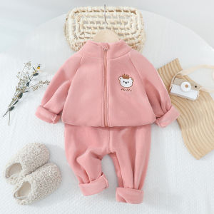 Warm Fleece Lined Outfit for Babies And Toddlers Boys And Girls Two Piece Set Autumn Winter Casual Wear Comfortable Polyester