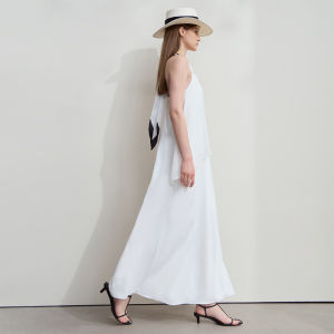 AMII | Loose Long Twisted Black and White Contrast Halter Neck Double Layer Chiffon Dress