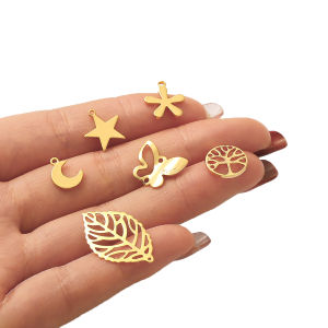 5pcs Copper With 18K Gold Small Charms Starfish Moon Leaves Butterfly For DIY Jewelry Making Necklace Pendant Findings
