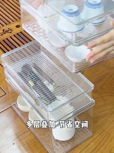 Locaupin Transparent Plastic Tea Utensil Storage Box with Removable Drip Tray  Space-Saving  Dustproof