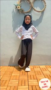 One Set Kulot Atasan Stripe Anak Perempuan Hijab 1 - 12 tahun
