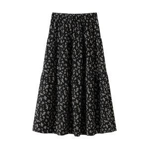 Váy MiiOW nữ làm bằng vải polyester dáng chữ A cạp cao in họa tiết hoa