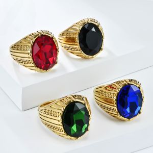 Kemstone สแตนเลสแก้วพลอยทองแหวนผู้ชายอินเทรนด์ของขวัญสำหรับเขาเครื่องประดับ