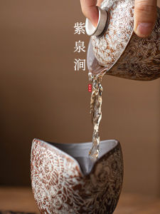 JOJOS L. PD. Vintage Silver-Gilded Clay Teapot Traditional Handmade Ceramic Flower-Patterned Tea Set for Home Use