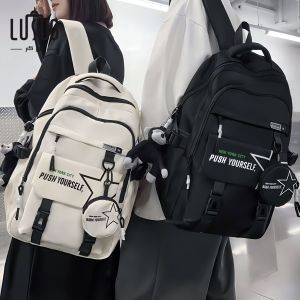 Large Capacity Backpack for Junior High School Boys And Girls 2025 New Style Black Double Shoulder Bag Commuter Style Nylon Pure Color