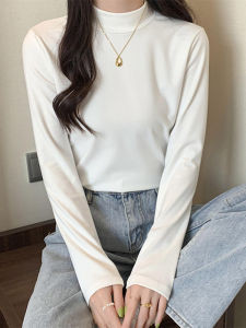 หนาขึ้น Half High ปกเสื้อ เสื้อฐานกํามะหยี่ ผู้หญิง สีทึบ ปัดขน สวมใส่ด้านใน ผ้าขนแกะ เรียงราย ฤดูใบไม้ร่วง ฤดูหนาว หลากหลาย เสื้อยืด เสื้อท่อนบน