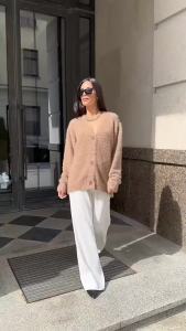 Spring Autumn Womens Knit Cardigans Fashion V-neck Sweater Coat Long Sleeve Oversized Versatile Female Buttons Solid Ladies Top