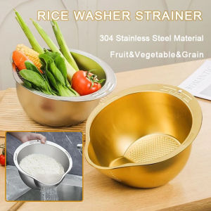 【Hibeautylife】Stainless Steel Rice Washer Strainer Bowl Multi-purpose Colander for Wash Fruit Vegetable Food Storage Container Kitchen Tool