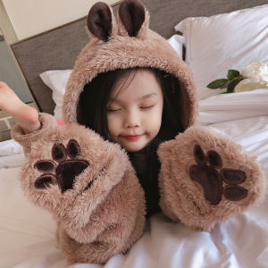 Bộ Đồ Ngủ Mùa Đông Bằng Vải Nỉ Dài Có Mũ Trùm Đầu Cho Mẹ Và Con Gái Bộ Đồ Mặc Nhà Hoạt Hình Cho Mẹ Và Con Gái