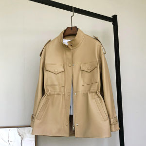 XMO | Design Stylish Stand Collar Slim Fit Leather Jacket Women