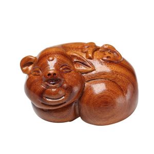 Yellow Rosewood Carved Lucky Gourd Solid Figurine Zodiac Animal Red Wood Carving Pendant Decorative Item Collectible Crafts