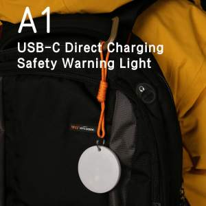 SPECODE A1 USB-C Direct Charging Safety Warning Light Night Cycling Rock Climbing Hiking to & from School Red & Blue flicker White light illumination Circular keychain Portable