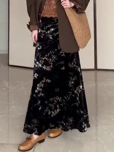 Elegant High Waist Midi Skirt Womens New Chinese Style Floral Print Design Autumn 2025 Fashionable Casual Office Commute Skirt