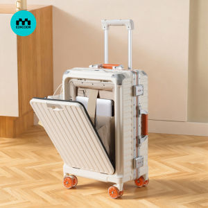 Aluminum Frame Luggage Carry-On 20 Inch Travel Suitcase Silent Universal Wheels Front Opening Cover Hardshell Suitcase