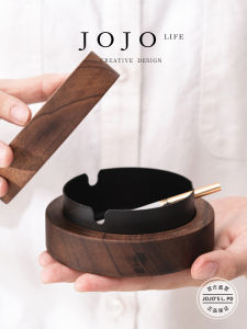 Creative Wooden Smoke Ashtray Real Wood Living Room with Cover JOJOS L PD Send Walnut Wood Home Use Festive Gifts