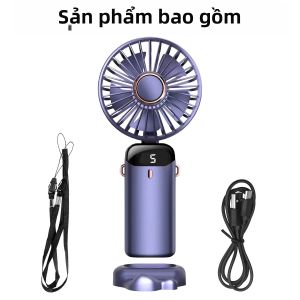 Quạt Cầm Tay Gấp Gọn Sạc USB 5 Tốc Độ Mini Đeo Cổ Dùng Cho Nhà Và Ngoài Trời Chế Độ Gió Tự Nhiên Giúp Ngủ Ngon