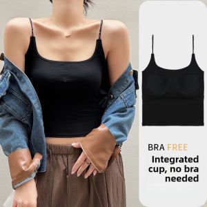 Miiow | Cat Woman Strap Vest Womens Inner Wear With Chest Pad Integrated No Wear Bra Can Be Worn Outside 2025 New Thin Strap Top
