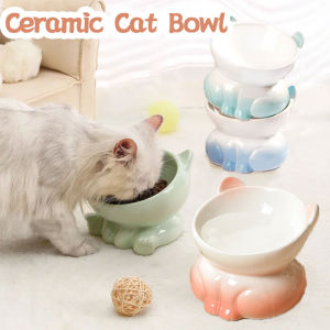 Ceramic Cat Bowl Pet Bowl Cat Eating Bowl Drinking Bowl Pet Supplies Dog Bowl Cat Bowl Tall Bowl with Slanted Mouth