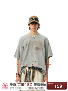 เสื้อยืดคอกลมแขนสั้นทรงหลวมสไตล์ฮิปฮอปสำหรับผู้ชายและผู้หญิง JHYQ สไตล์ย้อนยุค 280 กรัม เสื้อยืดลำลองสุดเก๋สำหรับฤดูร้อน