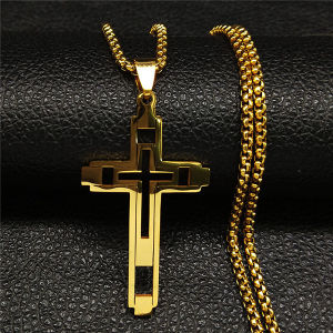 Gold Cross Stainless Steel Choker Necklace for Men Jewelry Chain - Gold Cross Pendant - Black Background