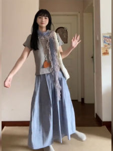 BINKAFENNY | Gray Plaid Mini Skirt Set Summer Womens Fashion Dopaamine OOTD Two-Piece Ensemble Short Sleeve Round Neck Other 100% Material