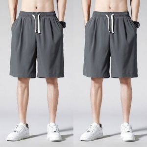 plus Size Ice Silk Shorts Men Summer Loose Breathable Thin Sporty Pure Color Five-Quarter Trendy Casual Pants Straight Leg