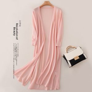 Ice Silk Knitted Open Cardigan Womens Mid-Length Thin Sun Protection Loose Slimming Air Conditioning Outerwear Shawl