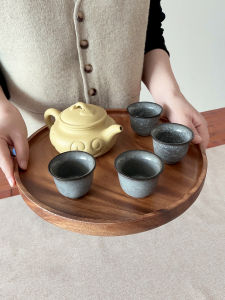 Rustic Cherry Wood round Tray Japanese Style Tea Set Whole Wood Dry Pounding Plate Snack Home Storage Tray Fruit Tray