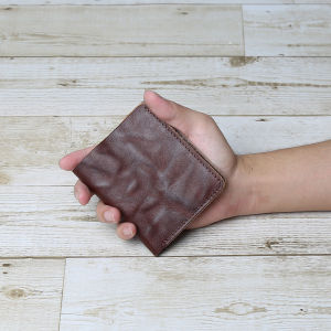 New Leather Wallet Vegetable Tanning Leather Hand-Rub Color Vertical Top Layer Cowhide Retro Style Young Men and Women Wallet Bag