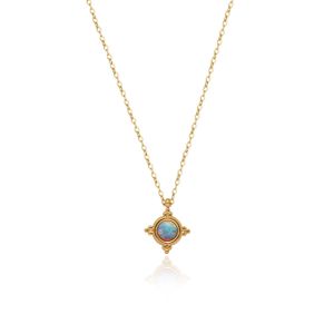 สร้อยคอโซ่ทองจี้โอปอลสีน้ำเงินชุดของขวัญเครื่องประดับ • เครื่องประดับกันน้ำไม่เสื่อมเสีย • สร้อยคอสแตนเลสไททาเนียมเหล็กชุบทอง18K 316L สำหรับผู้หญิงผู้ชาย NL219ทุกเพศ