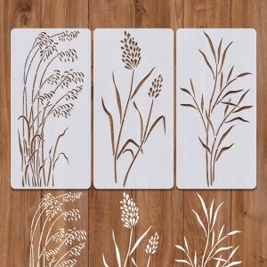 3 Pcs Large Wildflower Stencil Set 7.9×15.8 inch - Reusable Spring Floral and Rustic Plant Spray Template for Wall Floor Fence