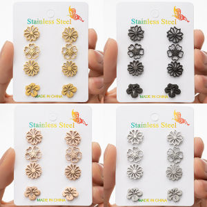 4Pairs/Lot Tiny Plum Blossom WomenS Earrings Set Stainless Steel Lucky Flower Plant Stud Earrings Jewelry Birthday Gift