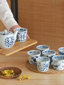 Blue Ling Tang Ceramic Cup Japanese Style Blue And White Porcelain Tea Pot for Home Use Underglaze Color Tea Brewing