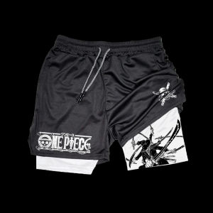 Bandai | ONE PIECE Anime Zoro Color Printed Sports Shorts 2026 Mens Summer New Trendy Breathable Speed Drying 2-in-1 Double Layer Shorts