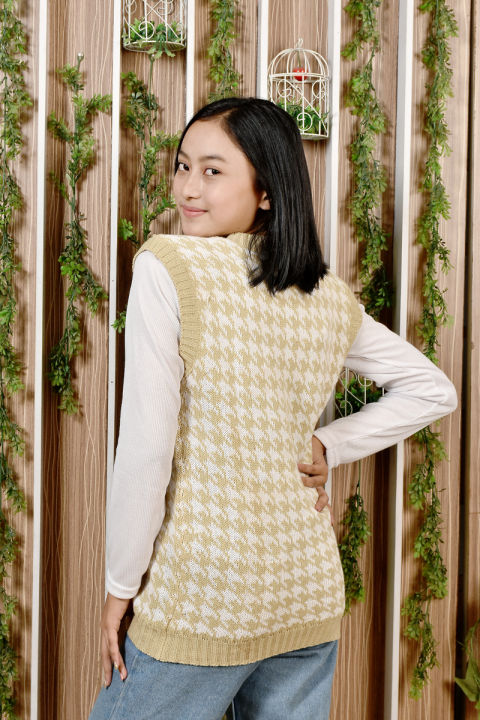 VEST RAJUT ROMPI RAJUT WANITA VEST KOREA JENNIE HOUNDSTOOTH