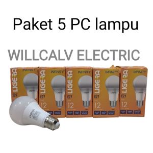 Paket 5 PC lampu LED LIGERA INFINITY 12W Bulb putih 6500K E27 super