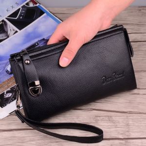 Mens Genuine Leather Handbag Large Capacity Clutch Bag Korean Style Versatile Leather Wallet Envelope Bag Retro Handheld Casual Bag Trendy