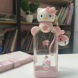 Adorable Hello Kitty Glass Cup with Straw Kitty Cat Nipple Cup Baby Bottle Japanese Style Water Cup Dining Utensils for Kids