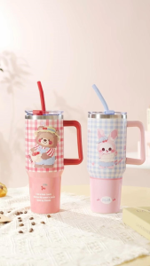 DILLER 1200ml 40oz Insulated Tumbler SUS304 Stainless Steel Water Bottle with Handle Straw Hot Cold Thermal Travel Mug C