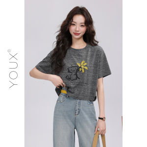 YOUXIANG | Áo Thun Tay Ngắn In Hình Mèo Dễ Thương