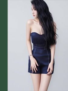French Style Minimalist Bustier Romper Shorts Waist Cinching Slimming