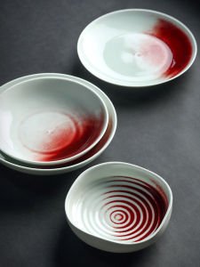 Creative Ceramic Handmade Japanese Style Dinner Plate Western Cuisine Dessert Plate Retro round Plate Home Use Dining Utensils