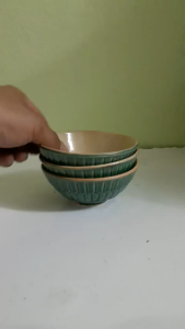 Bộ 10 chén gốm men xanh ngọc trang trí quán tủ