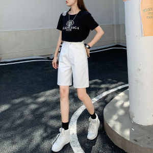 White High Waist Straight Leg Thin Denim Shorts Womens Summer Fashion Loose Fit Jeans Pants High Waist Wide Leg Short Pants